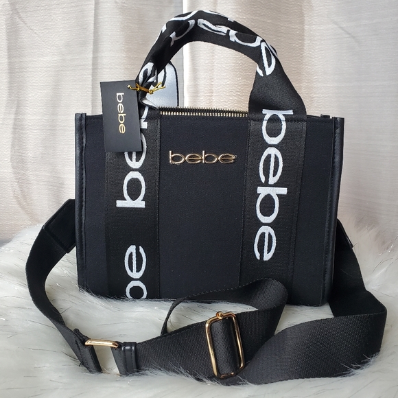 bebe Bags Bebe Black Canvas Tote Crossbody Bag Poshmark